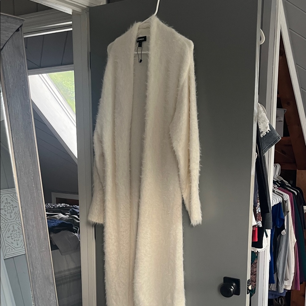 Express Ivory Fuzzy Cardigan